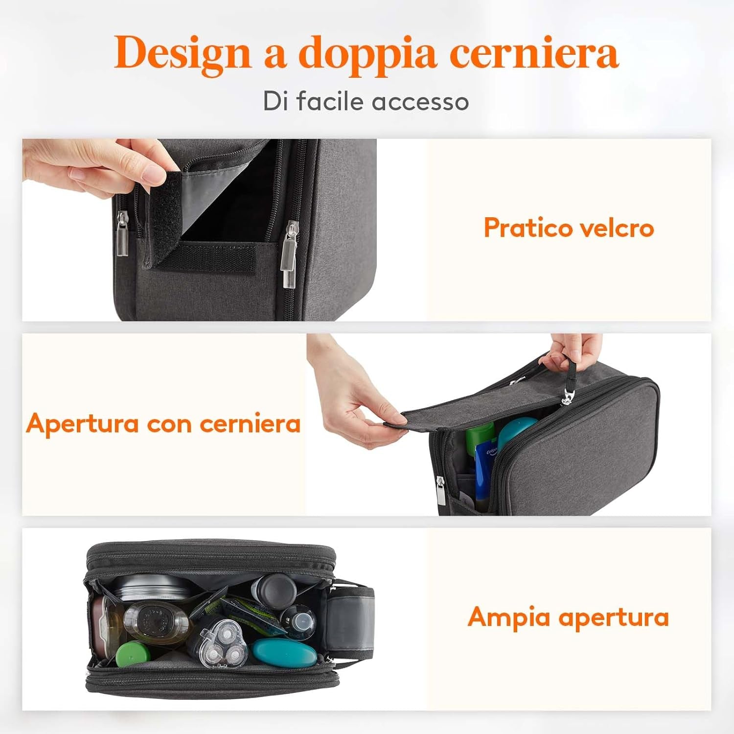 Beauty Case Viaggio, Trousse Resistente All'Acqua per Prodotti Da Toeletta E Accessori Da Barba, Medio, Nero