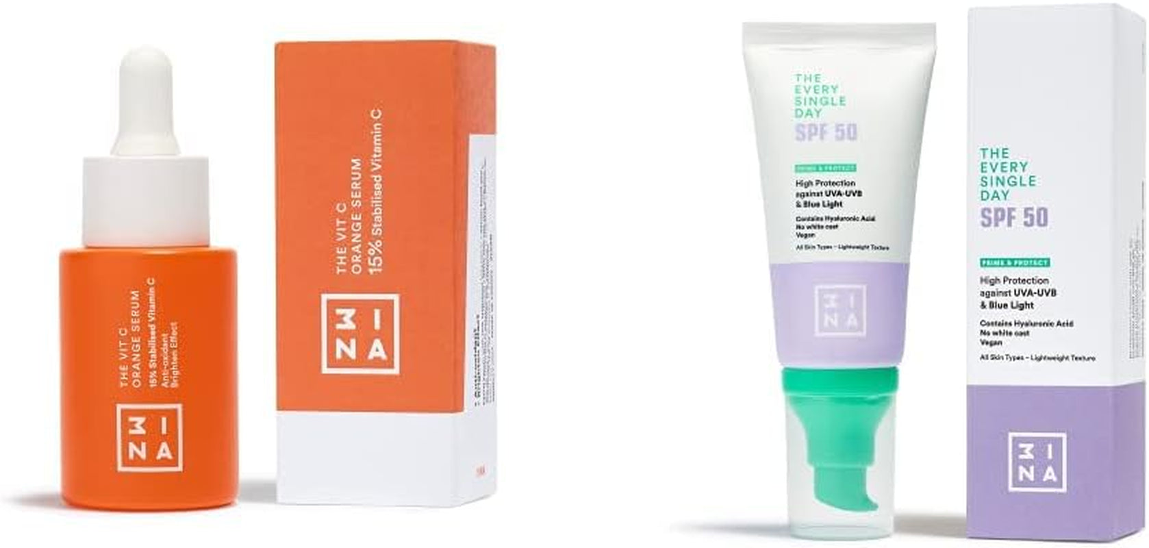 MAKEUP - Vegan - the Vit C Orange Serum + the Every Single Day SPF50-15% Di Vitamina C Stabilizzata - Crema Solare SPF 50 - Skincare Set
