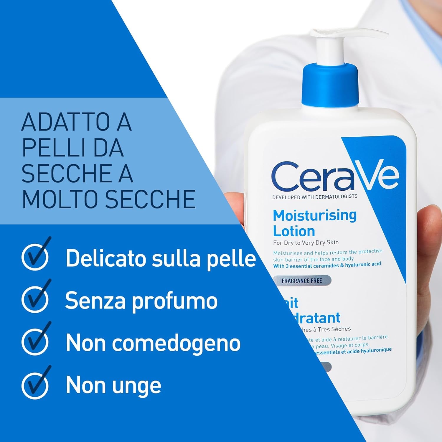 Cerave Lozione Idratante Viso E Corpo, per Pelli Da Normali a Secche, Idratazione Profonda E Duratura, Con Acido Ialuronico E 3 Ceramidi, 562 Ml