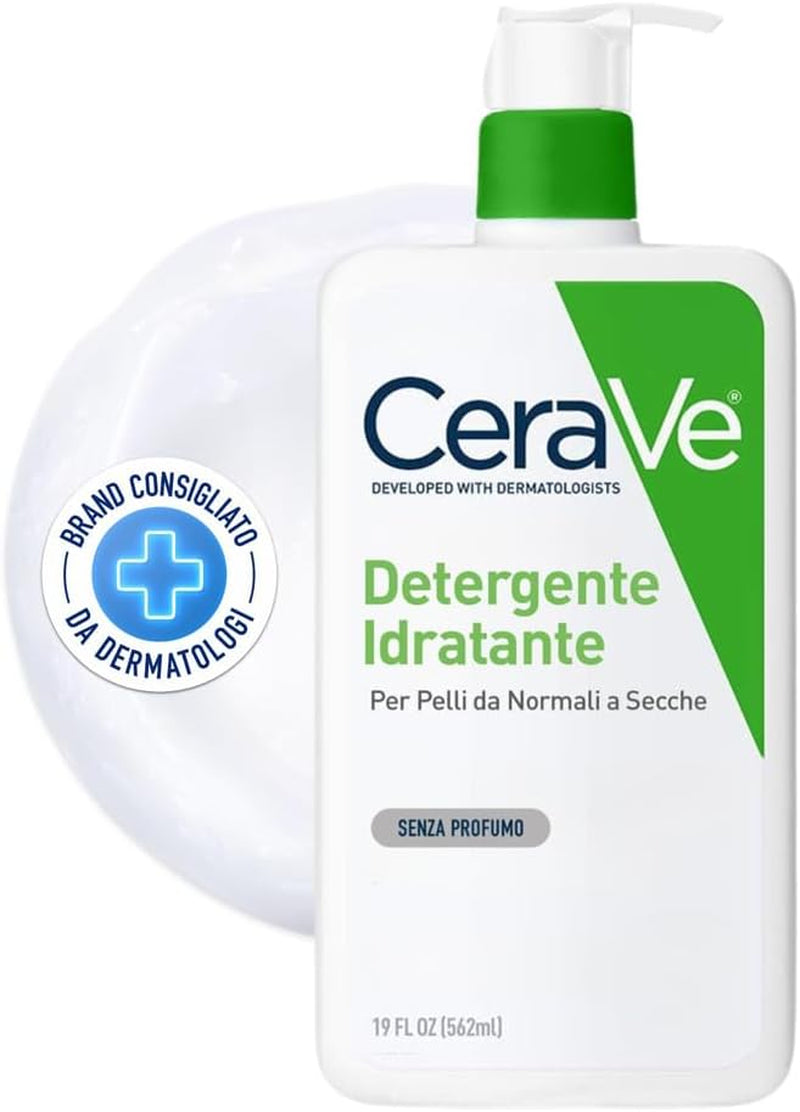 Cerave Detergente Idratante per Viso E Corpo, per Pelli Da Normali a Secche, Azione Nutriente E Rinfrescante, Con 3 Ceramidi E Acido Ialuronico, 562 Ml