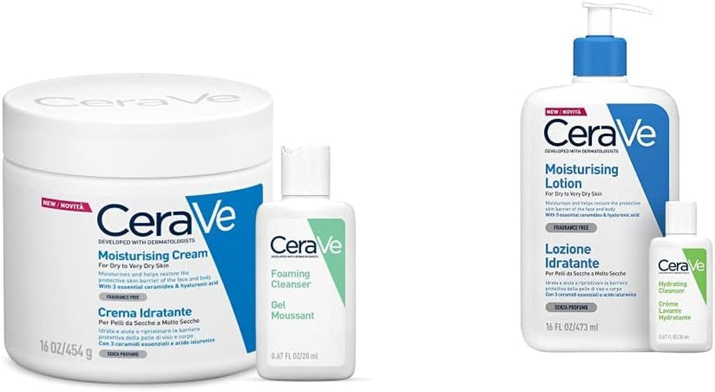 Crema Idratante Viso E Corpo, per Pelle Secca, Con Acido Ialuronico, 454G + Detergente 20Ml & Lozione Idratante Viso E Corpo per Pelle Secca, Con Acido Ialuronico 473Ml + 20Ml