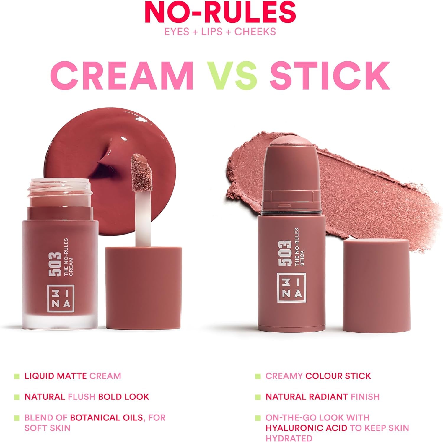 MAKEUP - the No-Rules Stick 503 - Nudo - Blush in Crema Con Acido Ialuronico per Occhi Labbra E Guance - Finitura Naturale - Vegan - Cruelty Free