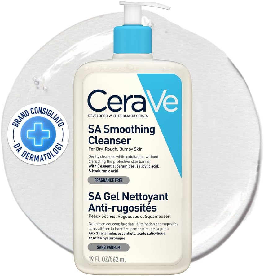 Cerave SA Detergente Levigante, per Pelli Secche, Screpolate E a Tendenza Acneica, Pelle Detersa, Esfoliata E Levigata, Con Acido Salicilico, Ceramidi Essenziali E Niacinamide, 562 Ml