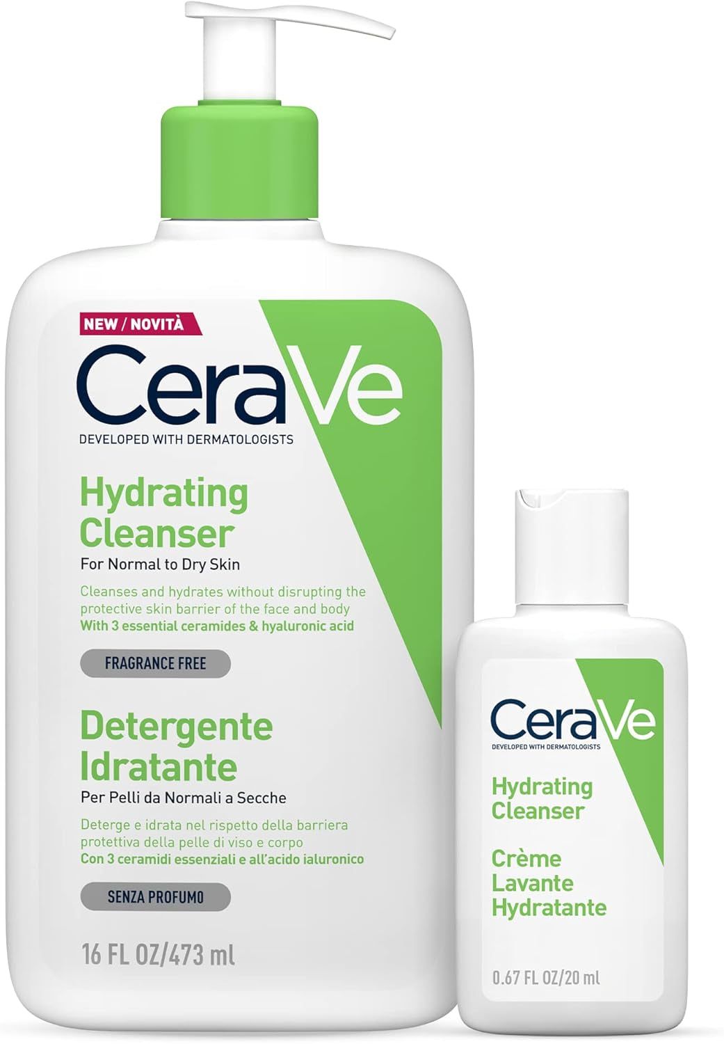 Crema Idratante Viso E Corpo per Pelle Secca, Con Acido Ialuronico 177Ml + Travel Size Detergente Idratante 20Ml & Detergente Idratante Viso E Corpo, per Pelle Da Normale a Secca
