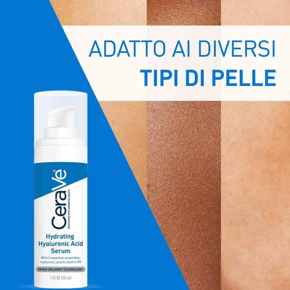 Cerave Siero Idratante Con Acido Ialuronico, per Pelli Secche, 24H Di Idratazione, Pelle Morbida E Levigata, Con Acido Ialuronico, Vitamina B5 E 3 Ceramidi, 30 Ml