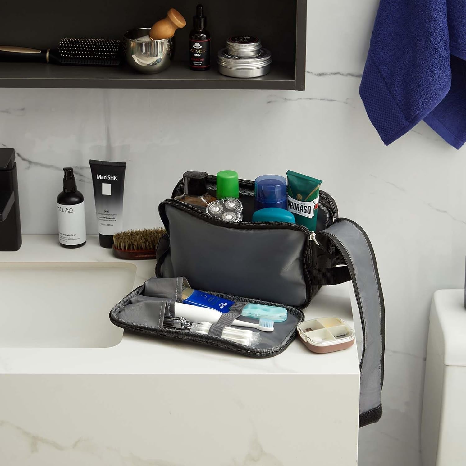 Beauty Case Viaggio, Trousse Resistente All'Acqua per Prodotti Da Toeletta E Accessori Da Barba, Medio, Nero