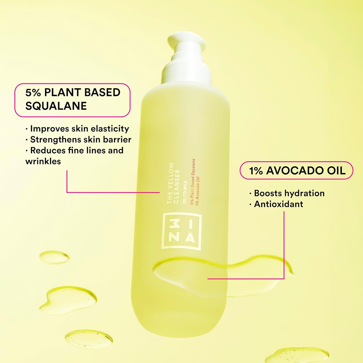 MAKEUP - the Yellow Cleanser - Olio Detergente Viso 5% Squalano + 1% Olio Di Avocado - Rafforzare La Barriera Cutanea E L'Elasticità Del Viso - Idratante Oil Cleanser - Vegan - Cruelty Free