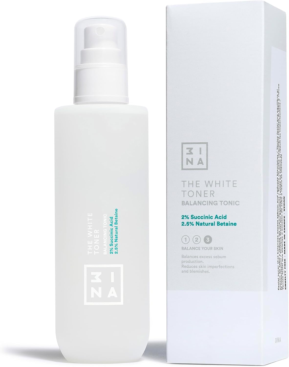 MAKEUP - the White Toner - Tonico Viso 2% Acido Succinico + 2.5% Betaina Naturale - Toner Viso Minimizza Acne Sebo & Pori - Tonico Idratante Viso - Vegan - Cruelty Free