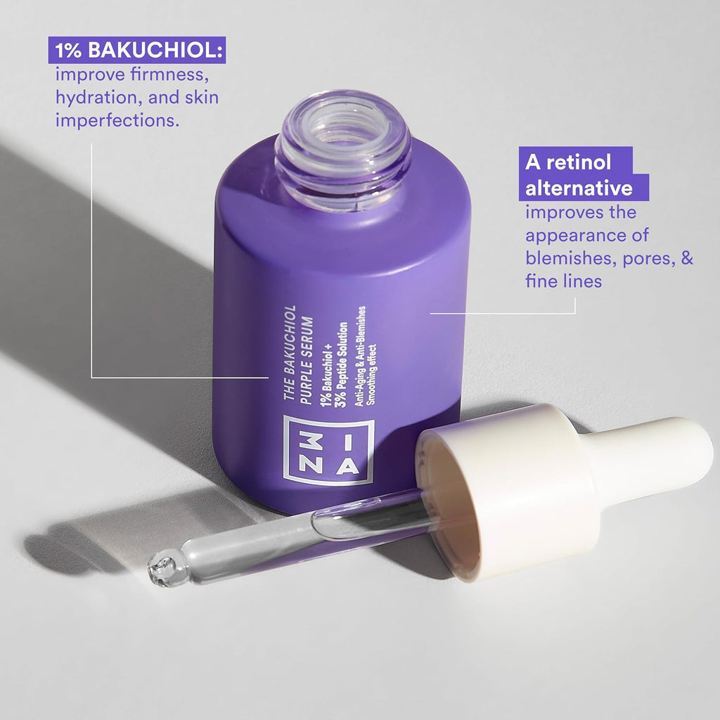 MAKEUP - the Bakuchiol Purple Serum - Con 1% Bakuchiol + 3% Peptidi - Siero Viso Antirughe Antimacchia & anti Imperfezioni - Siero Idratante Viso - Vegan - Cruelty Free