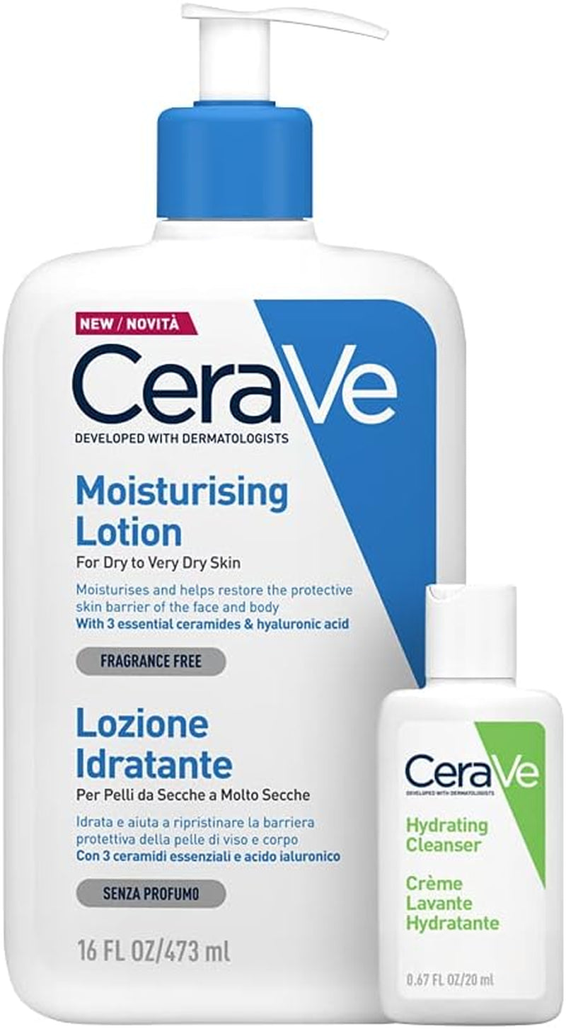 Crema Idratante Viso E Corpo, per Pelle Secca, Con Acido Ialuronico, 454G + Detergente 20Ml & Lozione Idratante Viso E Corpo per Pelle Secca, Con Acido Ialuronico 473Ml + 20Ml
