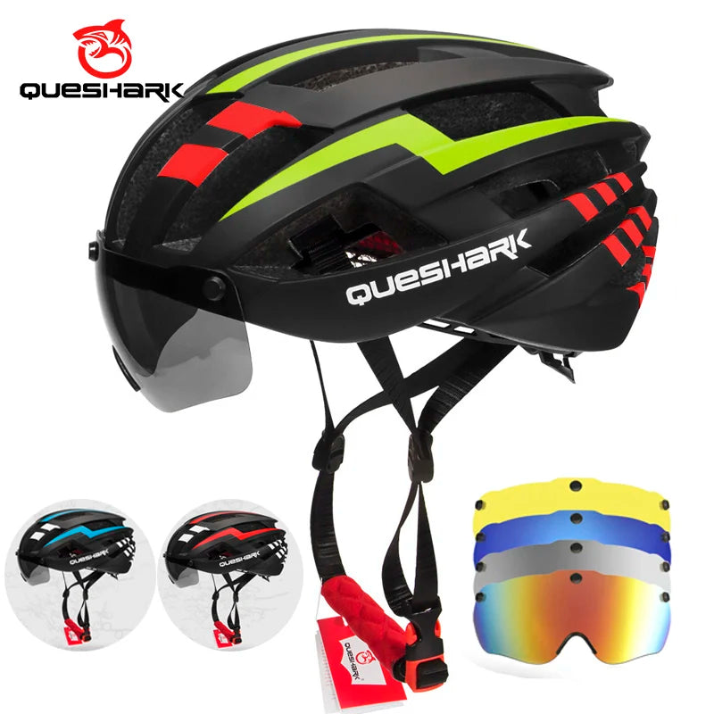 Men Women Cycling Helmet MTB Road Bike Bicycle Motorcycle Riding Removable Yellow Colorful Silver Blue Lens QE115