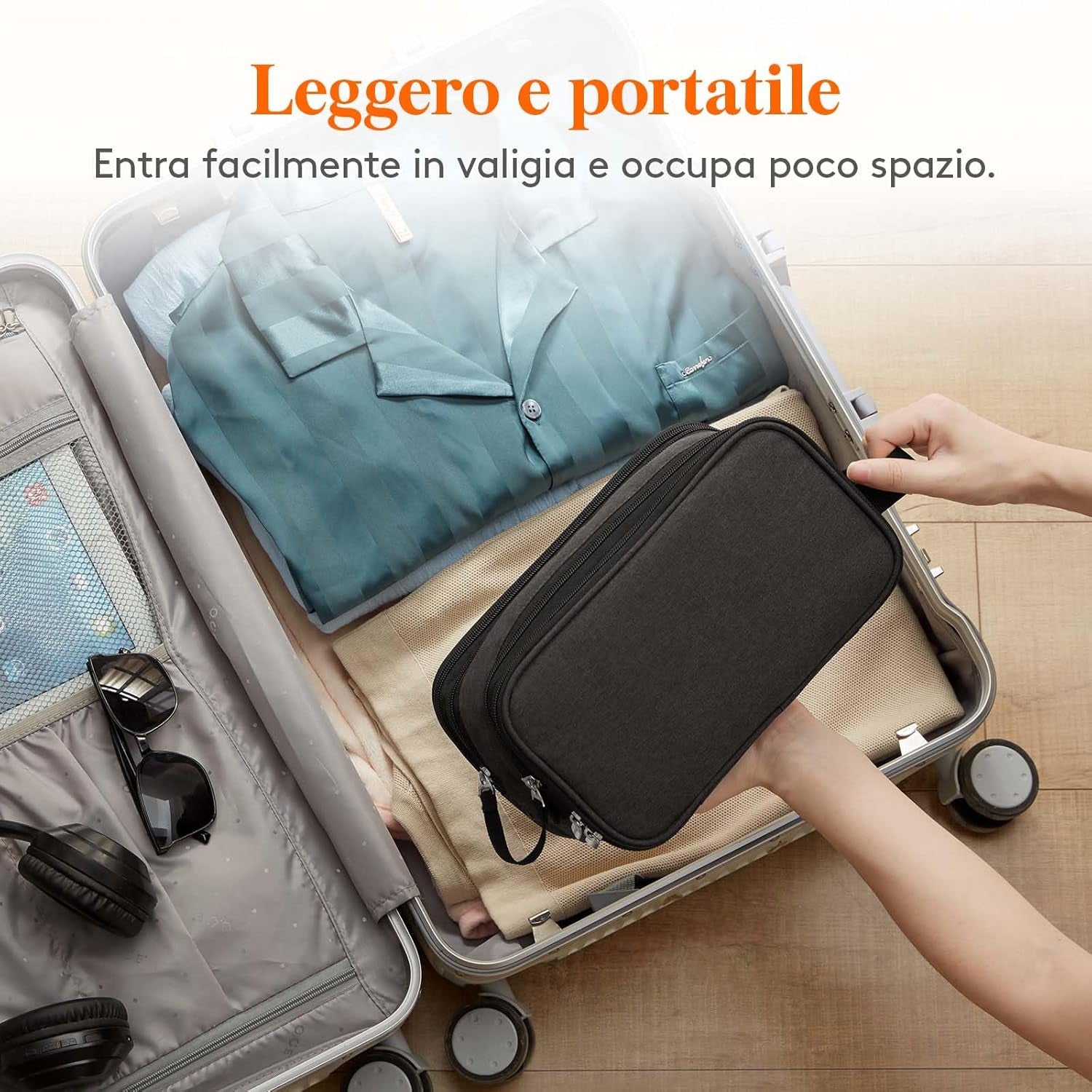 Beauty Case Viaggio, Trousse Resistente All'Acqua per Prodotti Da Toeletta E Accessori Da Barba, Medio, Nero