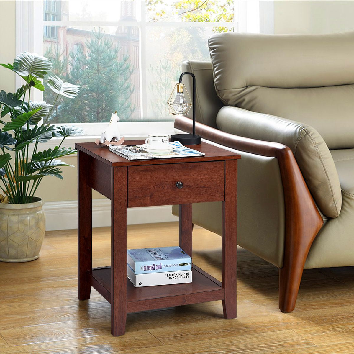 Set Di 2 Comodini in Legno Con Cassetto Da Camera Da Letto 50X42X62Cm, Comodini Organizer Moderni Marrone