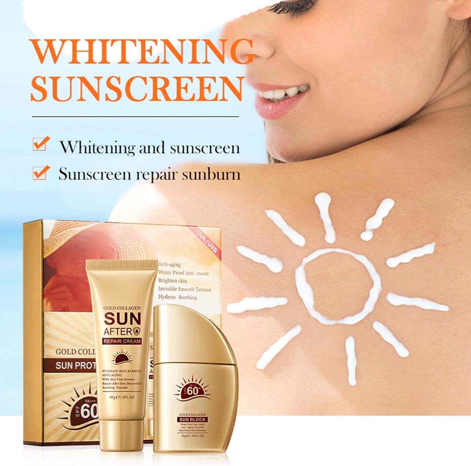 Crema Solare SPF60 +, Crema Solare Viso, Tutti Giorni Crema Solare Lozione Solare, Crema Solare Non Grassa per Il Viso, Texture Leggera, Protezione Solare a Lunga Durata (30G+40G)