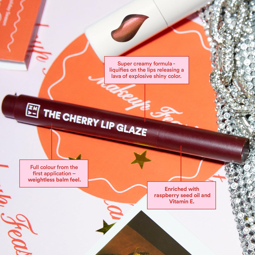 MAKEUP - the Cherry Lip Glaze - Rossetto Effetto Lattice Ciliegia Scuro - Rossetto Con Olio Di Semi Di Lampone E Vitamina E - Formula Cremosa Ad Alta Pigmentazione - Vegan - Cruelty Free