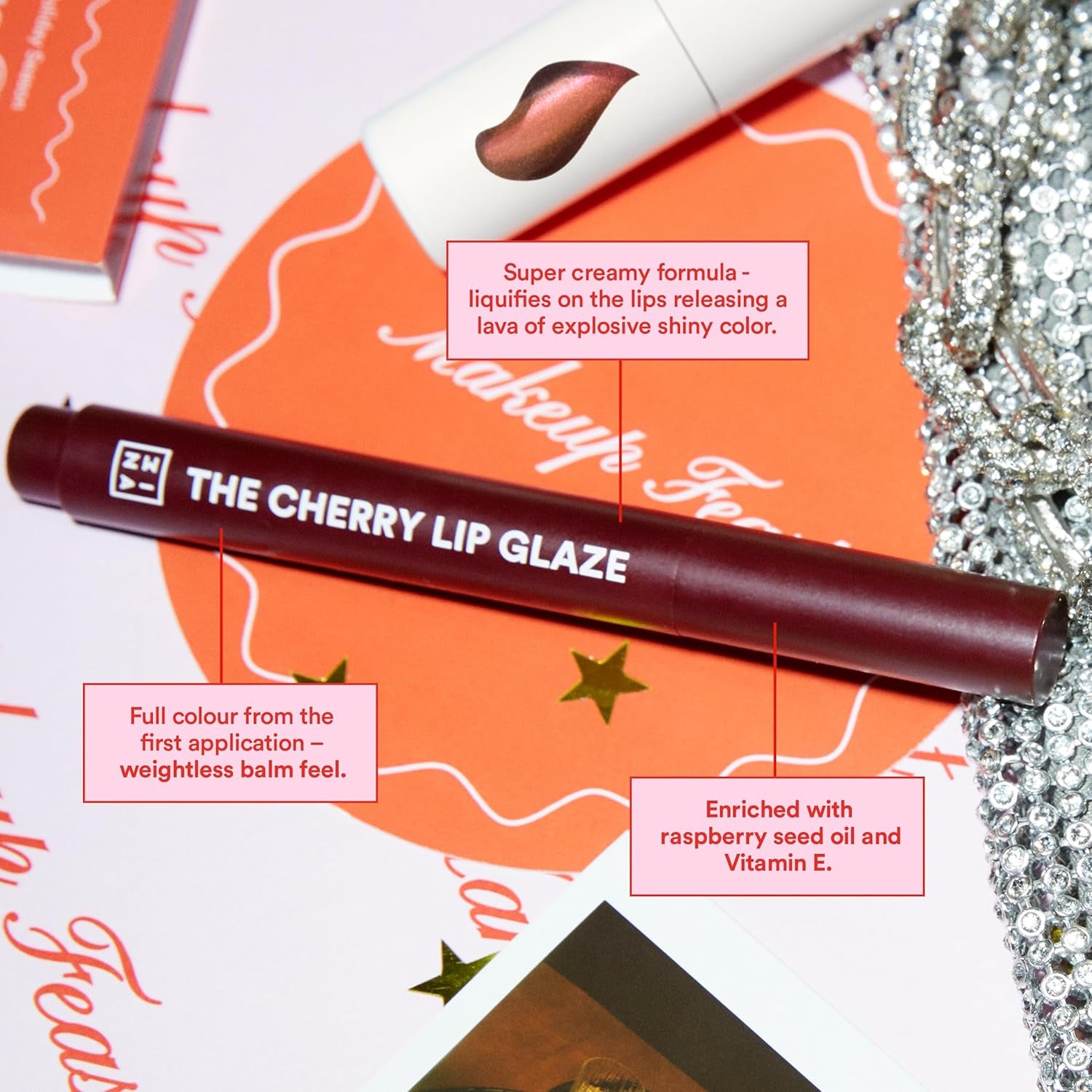 MAKEUP - the Cherry Lip Glaze - Rossetto Effetto Lattice Ciliegia Scuro - Rossetto Con Olio Di Semi Di Lampone E Vitamina E - Formula Cremosa Ad Alta Pigmentazione - Vegan - Cruelty Free