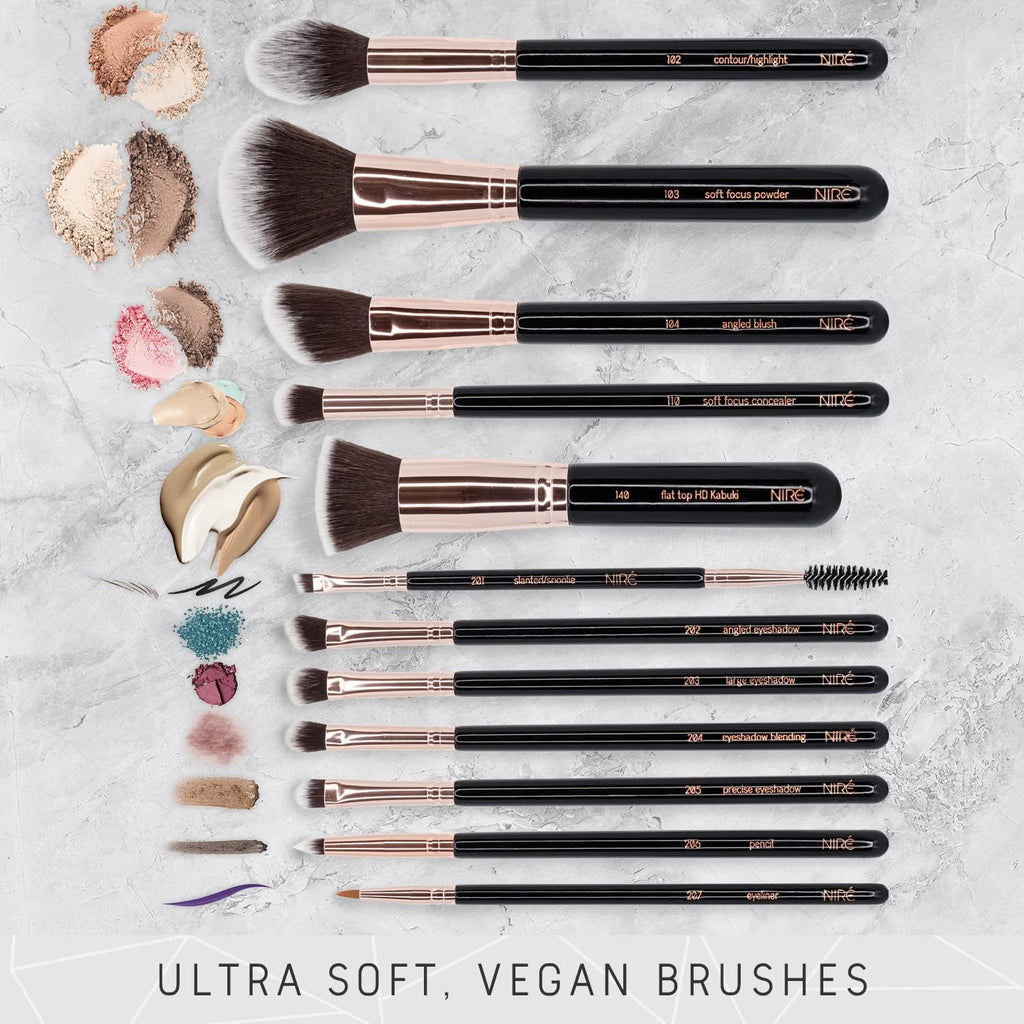 Beauty Set Pennelli Make up Professionali 15 Pezzi: Pennelli Trucco Vegani, Blender, Porta Pennelli, Pulitore Pennelli Trucco, Guida E Box Regalo