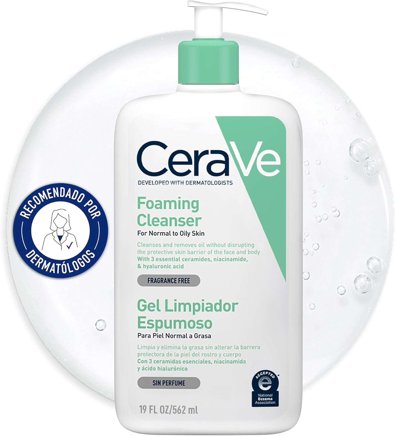 Cerave Schiuma Detergente, per Viso E Corpo, per Pelli Da Normali a Grasse, Pelle Libera Da Impurità, Barriera Cutanea Rafforzata, Con Ceramidi Essenziali, Acido Ialuronico E Niacinamide, 562 Ml