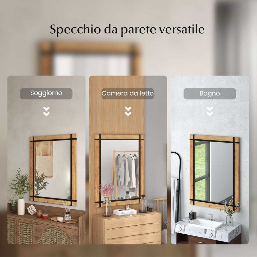 Specchio Da Parete Decorativo 77X100Cm, Specchio Da Parete Con Cornice in Legno Di Abete Naturale