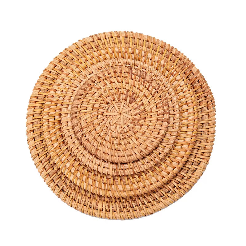 Cup Mat round Natural Rattan Hot Pad ,Hand Woven Hot Insulation Placemats Table Padding Kitchen Decoration Accessories