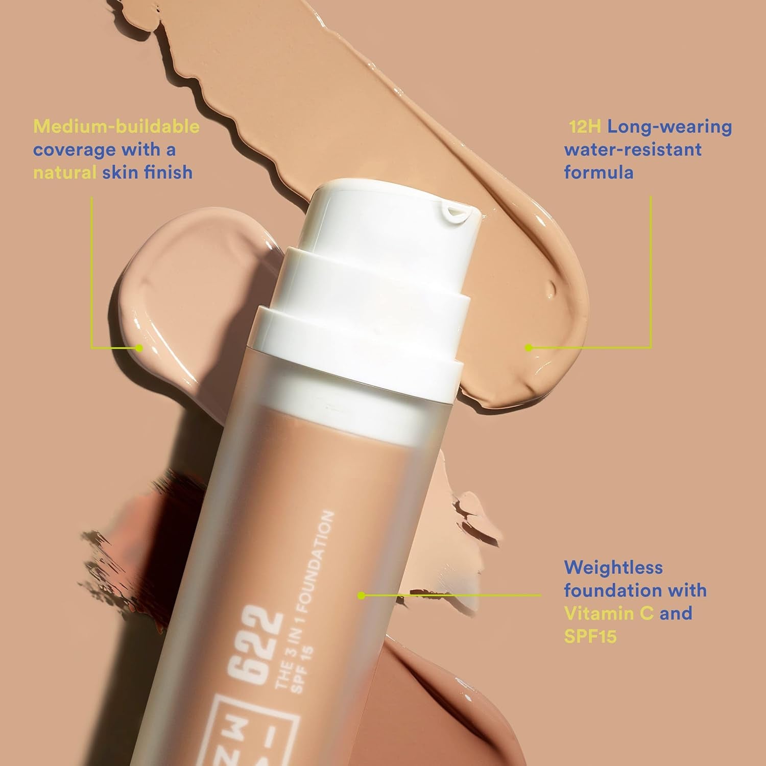 MAKEUP - the 3 in 1 Foundation 608 - Rosa Chiaro Fondotinta Con Sottotono Rosa- Primer Correttore E Fondotinta Coprente Professionale Con SPF 15 E Vitamina C - Vegan - Cruelty Free