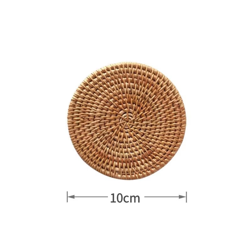 Cup Mat round Natural Rattan Hot Pad ,Hand Woven Hot Insulation Placemats Table Padding Kitchen Decoration Accessories