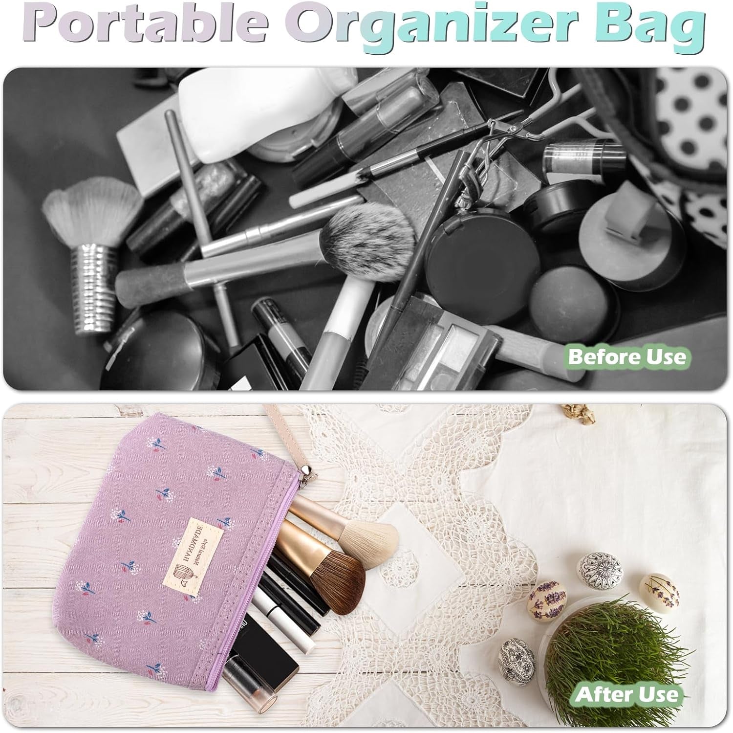 4 Pezzi Borsa Cosmetica Da Viaggio, Segeltuch Sacchetto Cosmetico,Borsa Cosmetica Portatile, Borsa Cosmetica Da Donna, Borse Da Toilette Impermeabile Portatile 18 X 11.5 X 4Cm