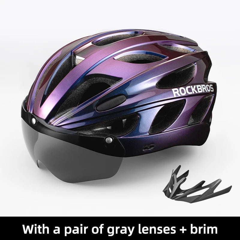 Bicycle Helmet Men EPS Integrally-Molded Breathable Cycling Helmet Men Women Goggles Lens Aero MTB Road Bike Helmet
